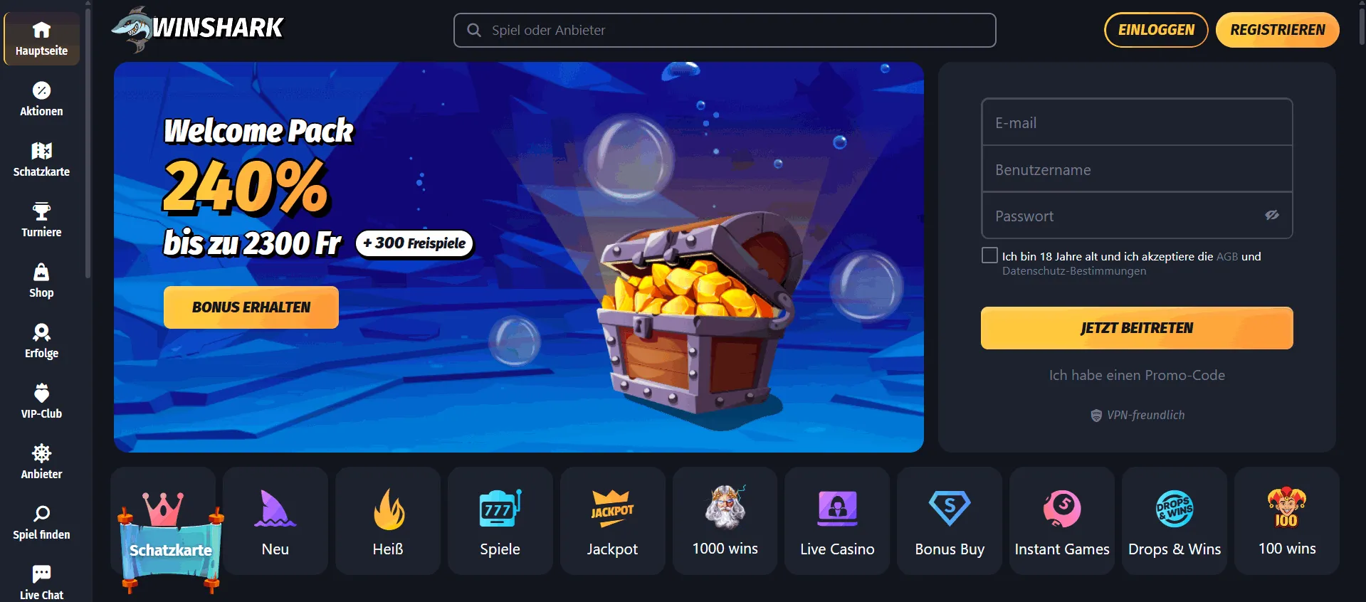 Winshark Online Casino aus dem Ausland Winshark ausländisches Online Casino